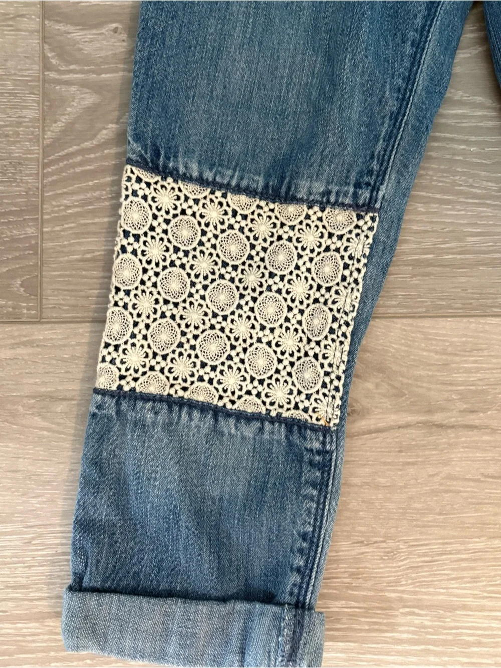 Old Navy Girls' Blue Denim Jeans with Lace Patch. Size 5